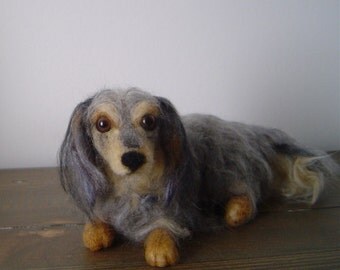 Pet Portrait Dachshund needle felted custom dog sculpture animal