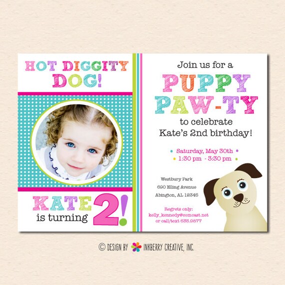 Puppy Paw-ty - Dog Theme Birthday Party Invitation (Digital File OR Cardstock Printed Cards Also Available) Il_570xn