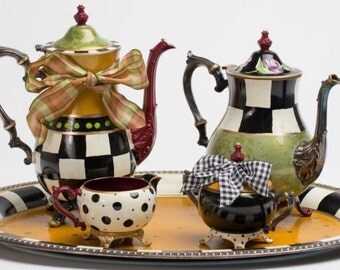 Painted Tea Set // Painted Silver Tea Set // Whimsical Painted Tea Set