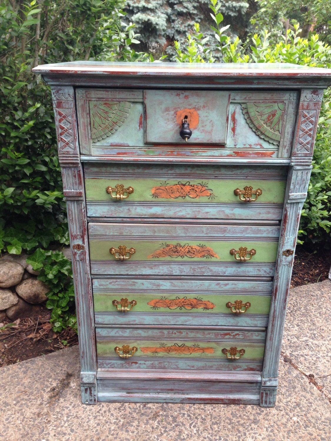 Painted Bohemian Dresser Gypsy Hand Painted Chest of