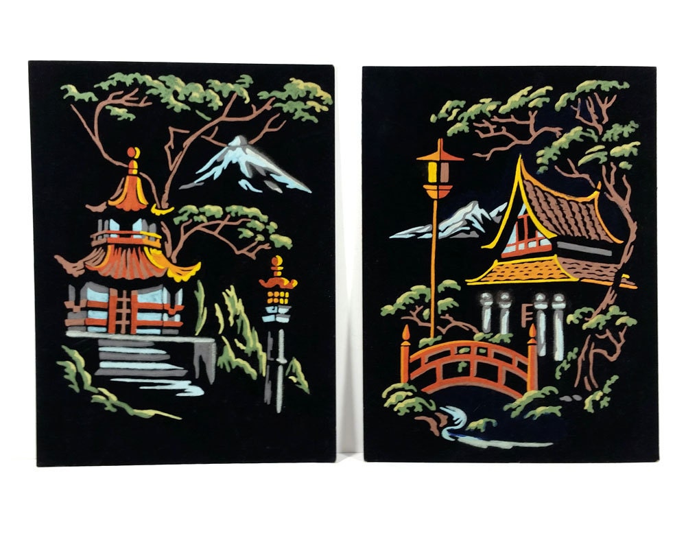 Vintage PaintbyNumber Set Black Velvet Unframed by MysticLily