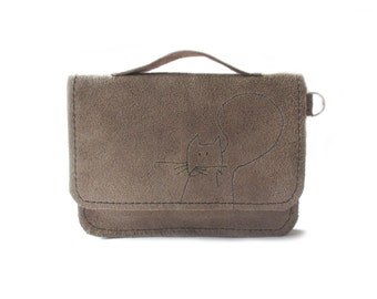 brown leather wallet squirrel schoolbag style