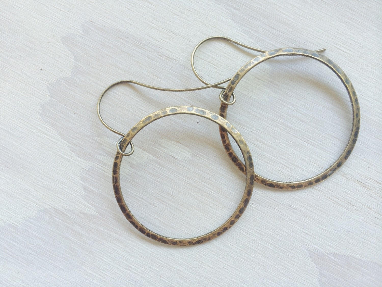 Hammered Bronze Hoop Earrings by on Etsy