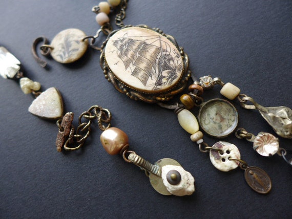 Promise to Wait for Me. Rustic assemblage victorian tribal necklace.