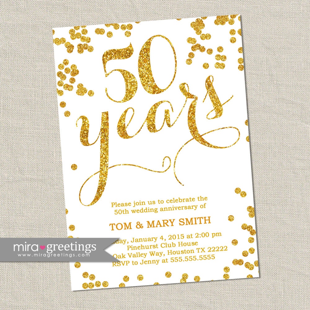 Gold Foil 50th Anniversary Invitation Gold Golden Sparkle