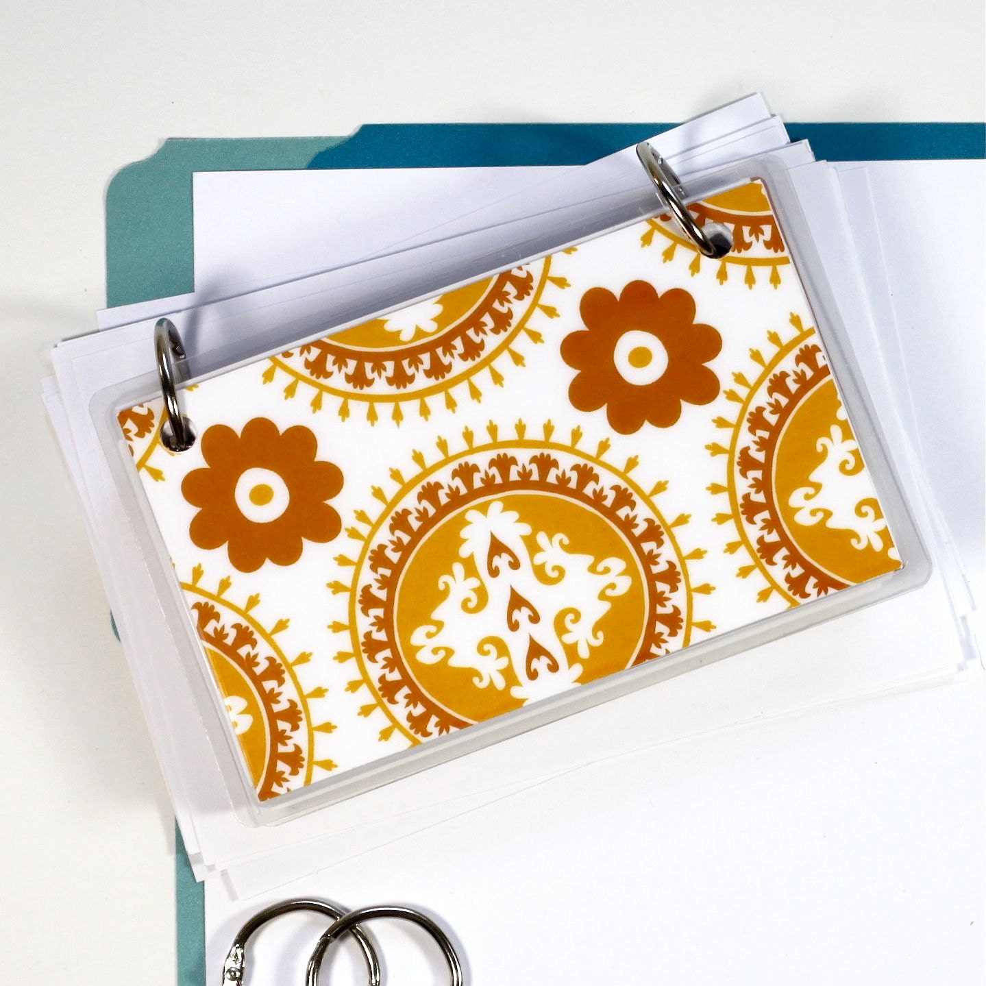 3 x 5 Index Card or Note Card Binder Gold Suzani by CrownBindery