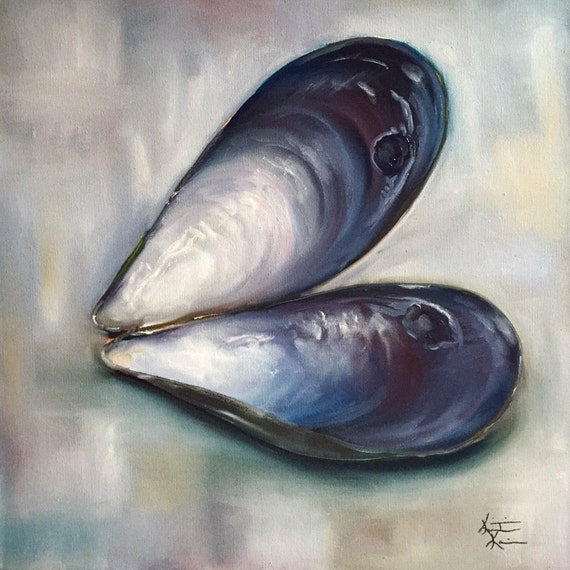 Mussel Shells ORIGINAL Oil painting 20x20 by KristineKainer