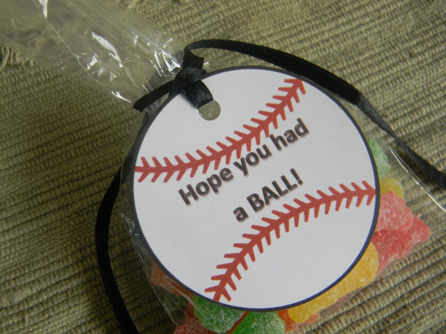 BASEBALL tags with bags set of 10 baseball goodie bag tag