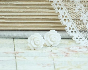 White Rose Studs Rose Earrings White Stud Earrings Flower Studs White Rose Earrings Hypoallergenic