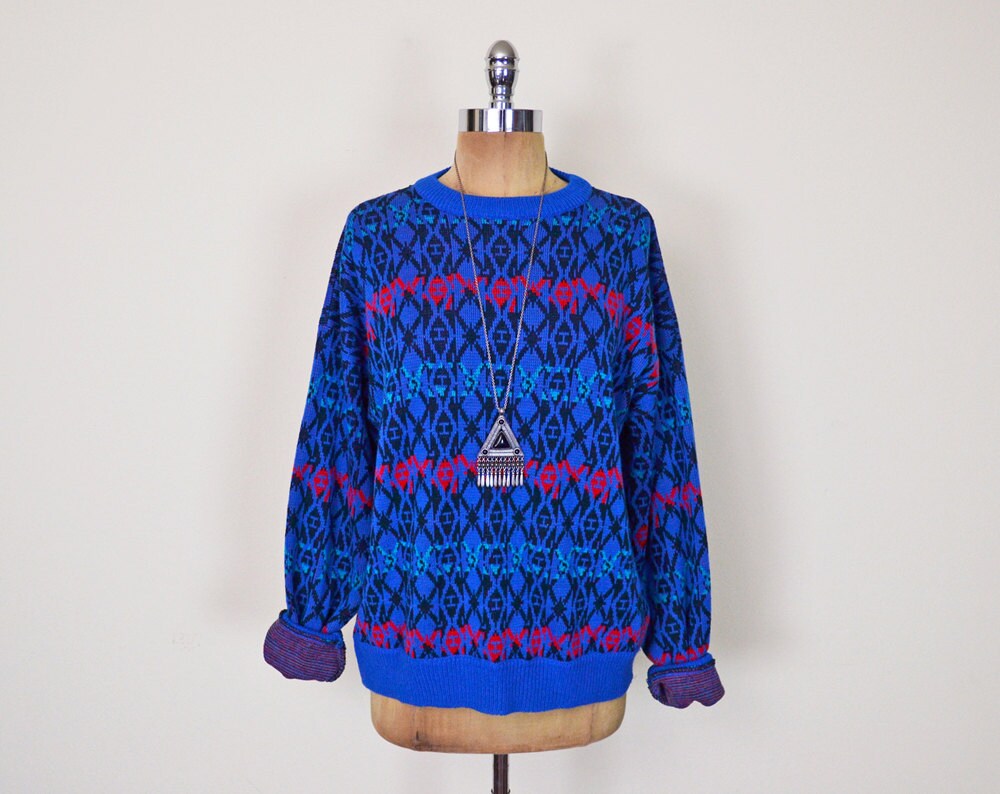 vintage 80s 90s blue abstract sweater jumper abstract print vintage 80s 90s blue abstract sweater jumper abstract print