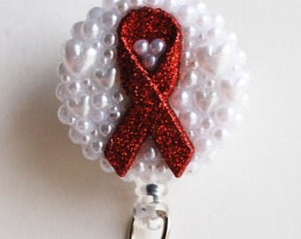 Red Ribbon For AIDs Awareness Vintage Zipper ID Badge Reel - RN ID Badge Holder - Zipperedheart