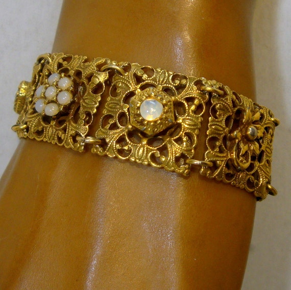 Goldette NY Signed Victorian Revival Bracelet Vintage Gold