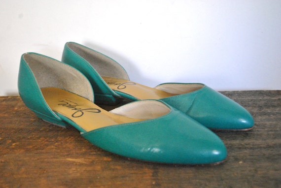 Teal Flats / vintage vegan Shoes / size 7