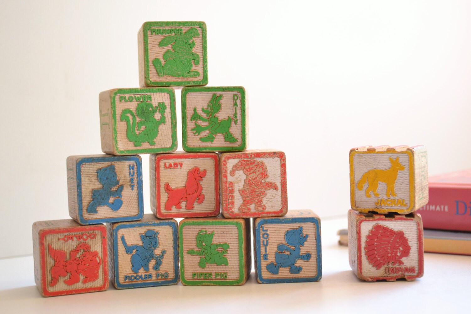 Set of 12 Disney Character Blocks Vintage Toys Photo Prop