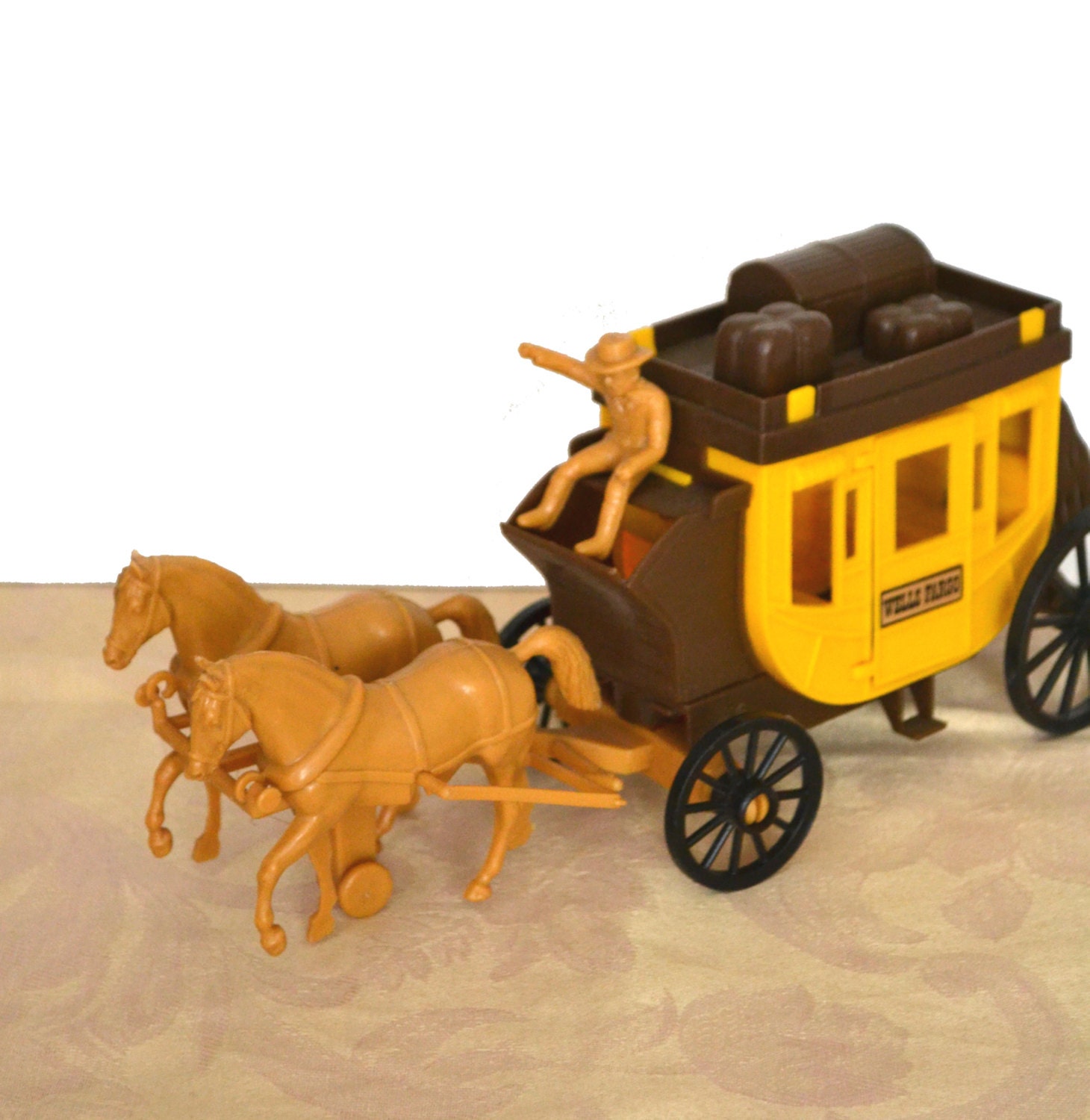 60s Wells Fargo Toy Stagecoach w Driver Horses by judygovintage