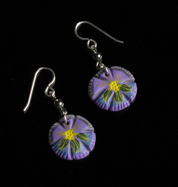 Purple Pansy Silver Earrings Whimsical Flower Dangle