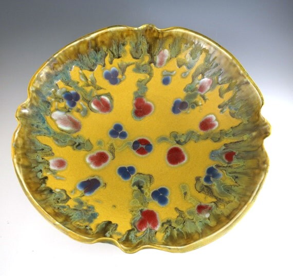 Large Decorative Yellow Ceramic Serving Bowl Porcelain Large
