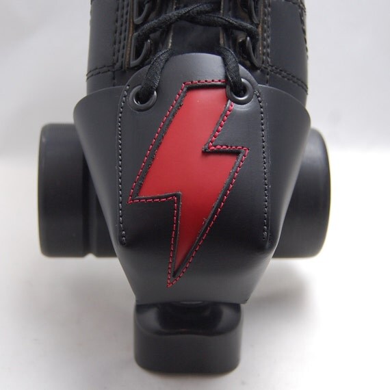 Roller Derby Leather Skate Toe Guards with Red Lightning