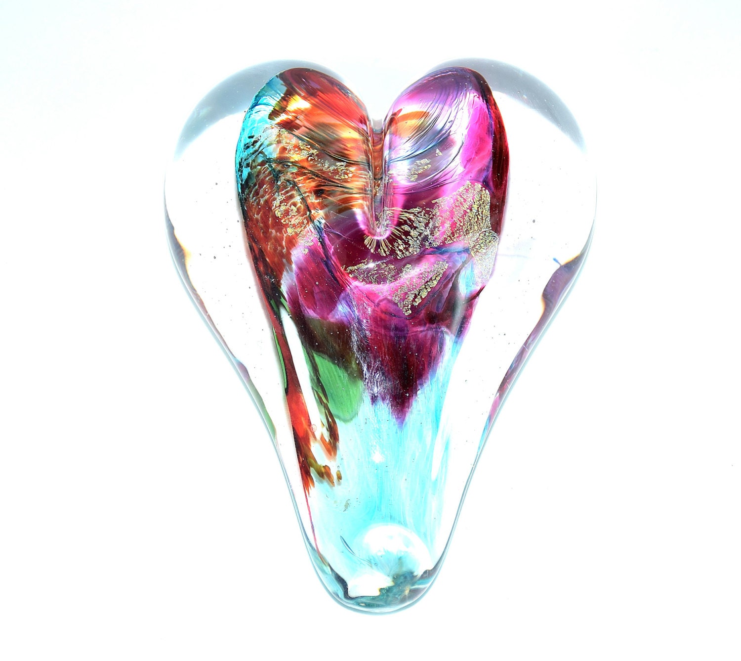 Hand Blown Glass Art Heart Paperweight By Chargedglassworks 