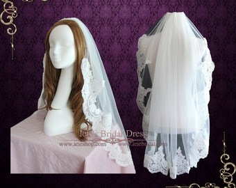 Fingertip Length Alencon Lace Wedding veil with Soft Tulle VG1057