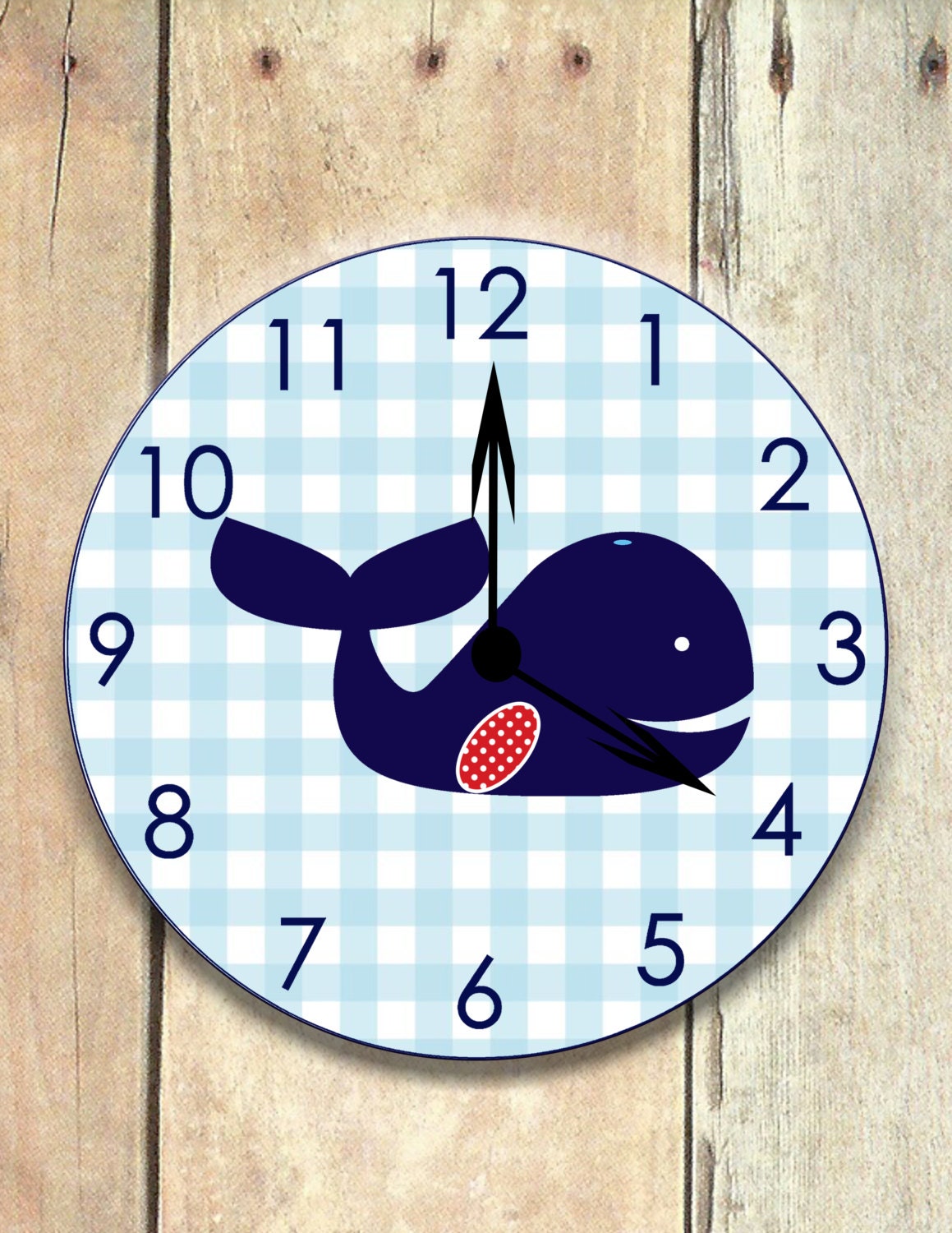 whale clock nautical nursery nautical clock gingham whale