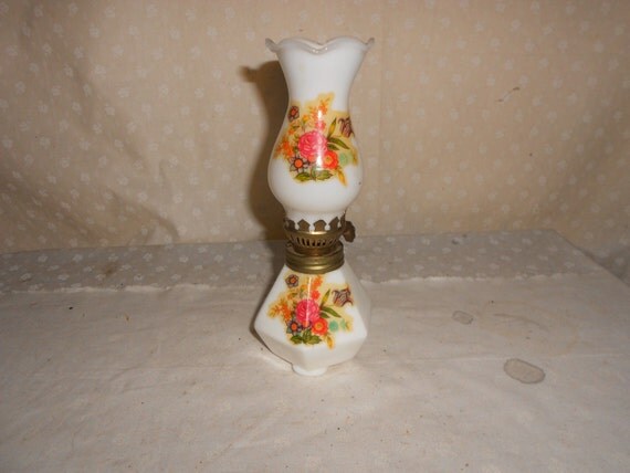 lamp Rose Lamp glass, Decal Small glass milk  small Kerosene Milk