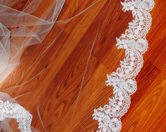 Jasmin's cathedral reembroidered lace veil