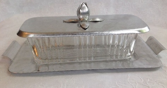 hammered aluminum butter dish vintage tulip pattern shabby hammered aluminum butter dish vintage tulip pattern shabby