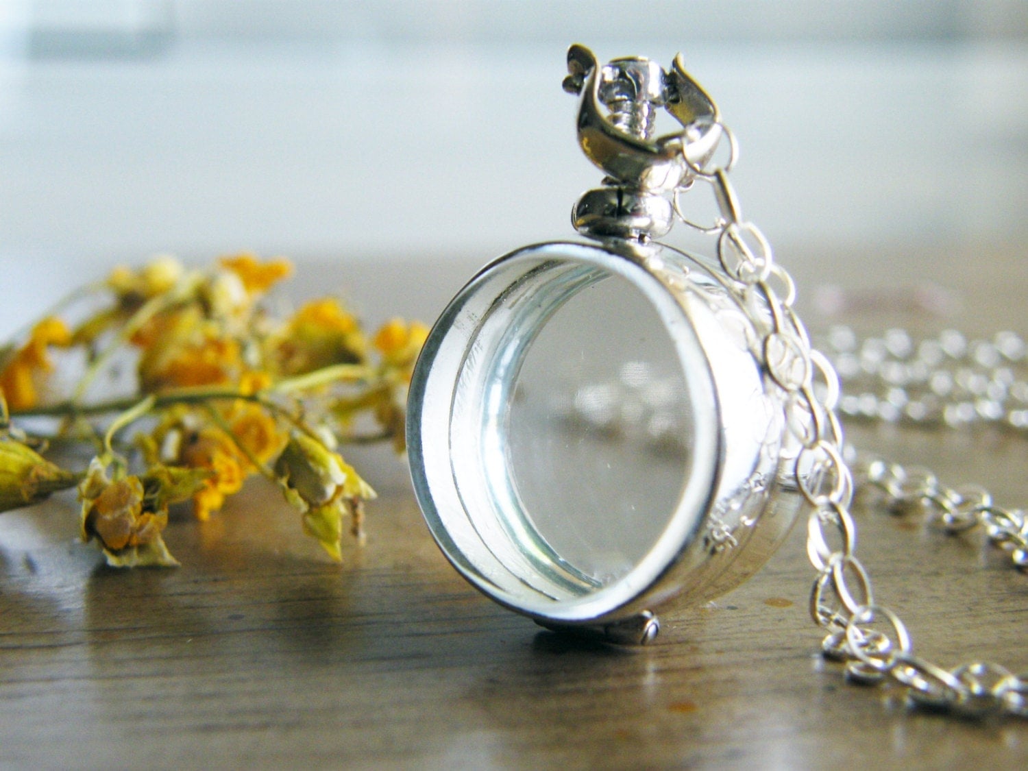 small round deep glass locket round sterling silver floating