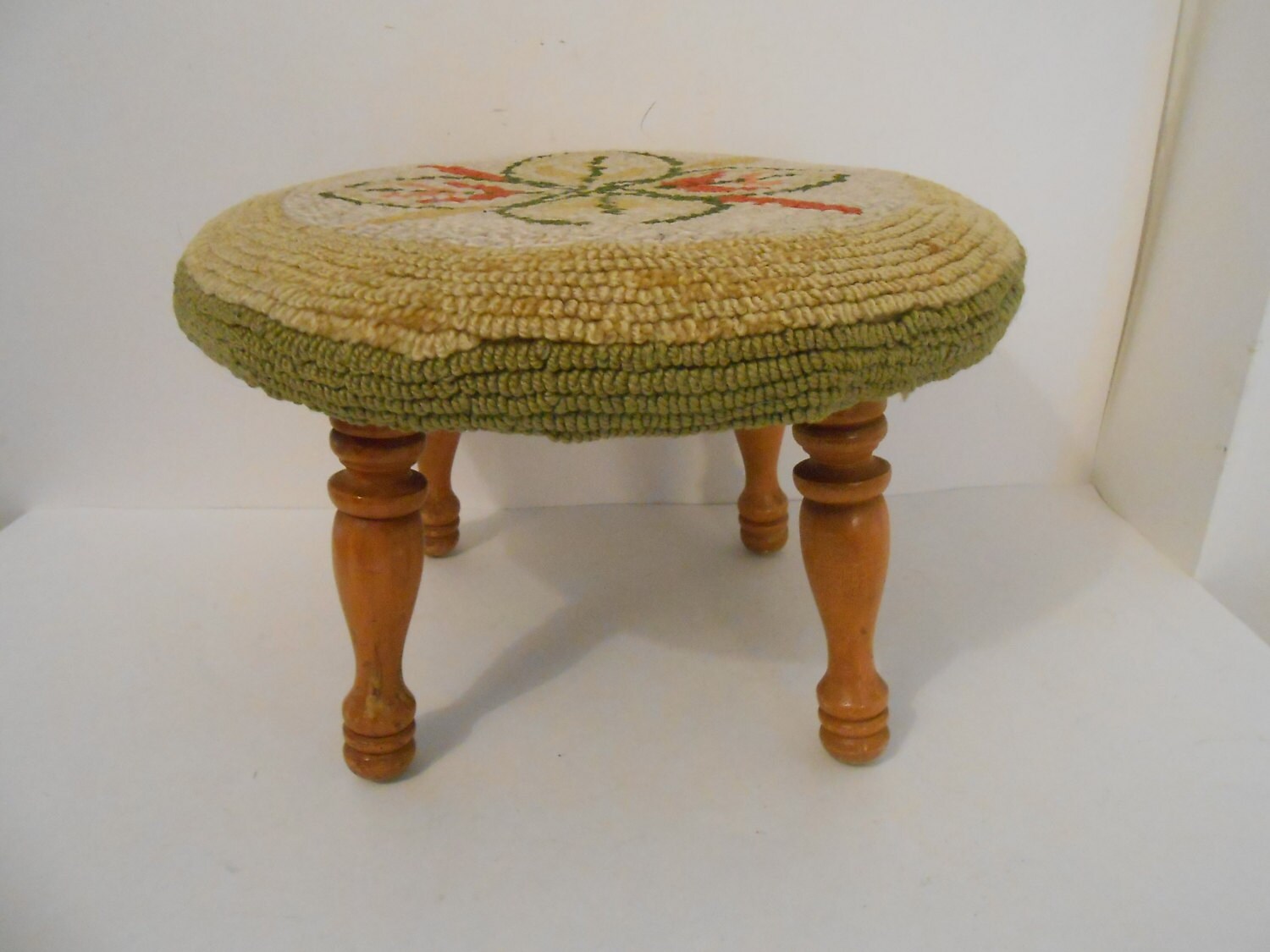 Mid Century Slightly Distressed Round Foot Stool with a Thick ...