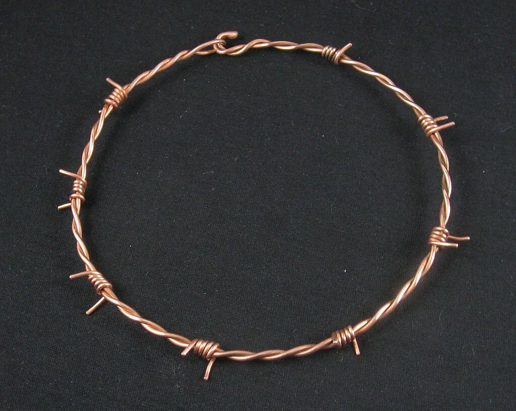 Barbed wire choker copper 14in 001 by crquack on Etsy
