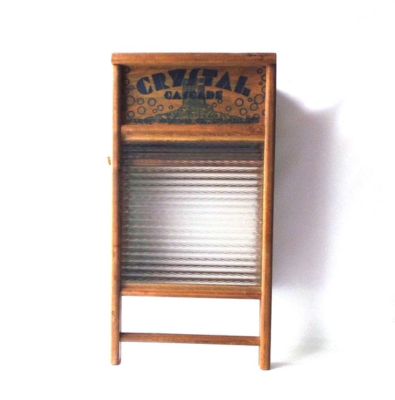 vintage 1940's crystal cascade glass washboard wood