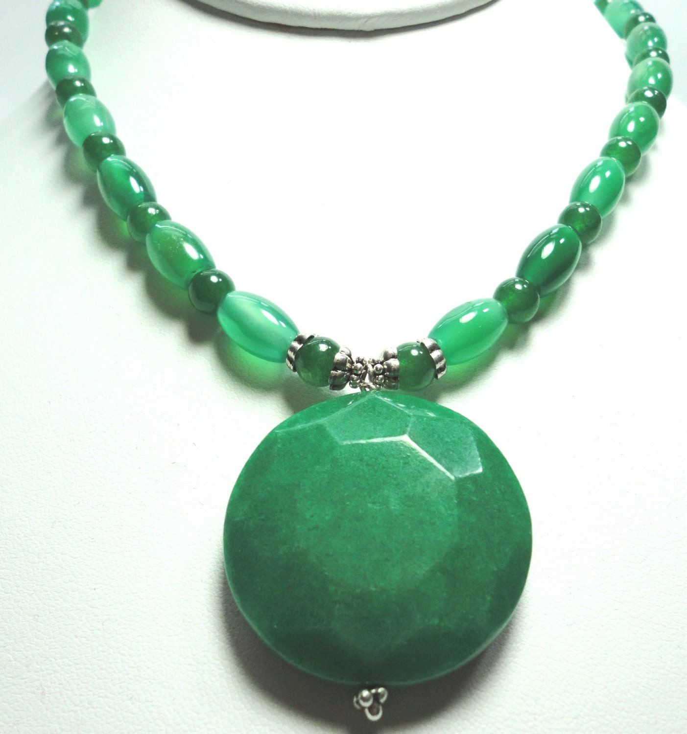 Emerald Green Jade Gem Medallion with Green Jade Beads and