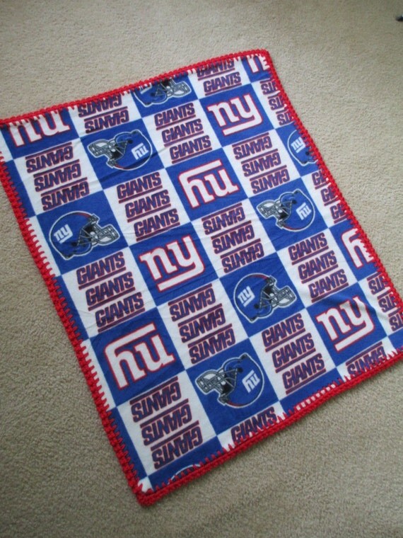 NEW YORK GIANTS Baby Blanket Fleece with Hand Crochet Edge