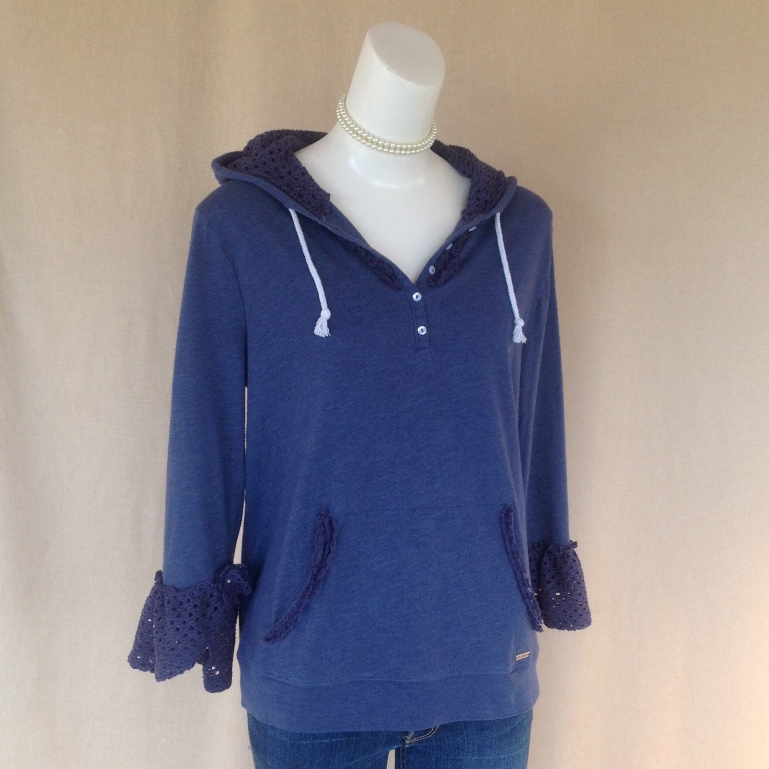 Blue hoodie repurposed hoodie repurposed clothing old navy
