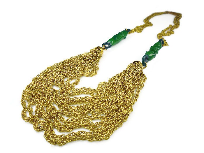 Miriam Haskell Necklace Gold Chains Multi Chain Art Glass