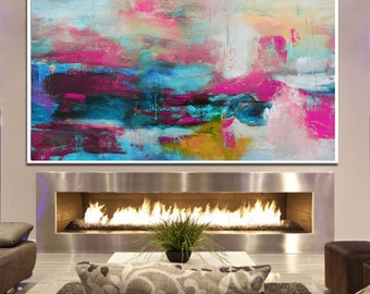 Abstract Painting, Pink Painting, Large Abstract Painting, Pink Blue Print, Fine Art Print, Pink Abstract, large print, teal print, hot pink