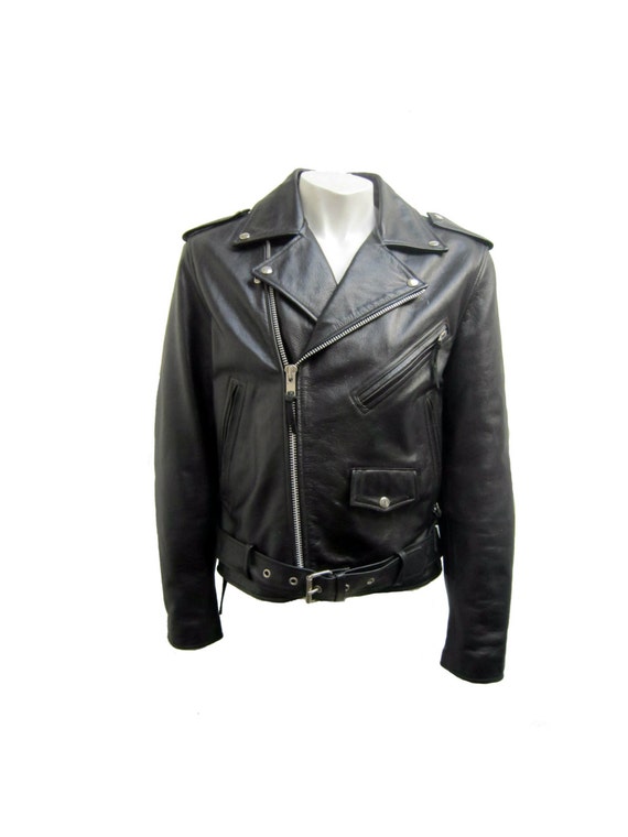Black Leather Motorcycle Jacket Vintage Mens FMC Side Lace