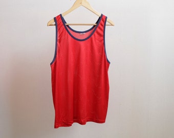 vintage 80s get down RED mesh sportswear TANK TOP surfer hip hop style 80s basketball nba activewear vintage small mens shirt top