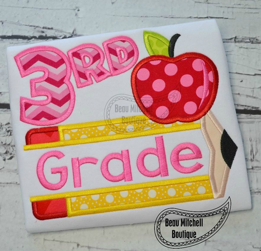 Download 3rd grade pencil apple applique