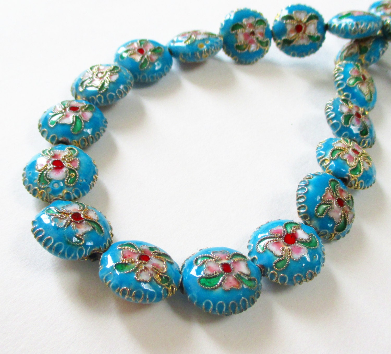 Cloisonne Beads Blue Coin Floral Cloisonne Beads by BijiBijoux