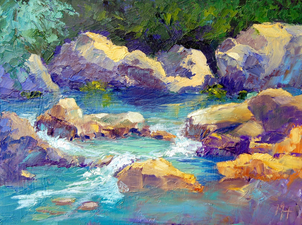 River and Rocks Impressionist oil painting original landscape