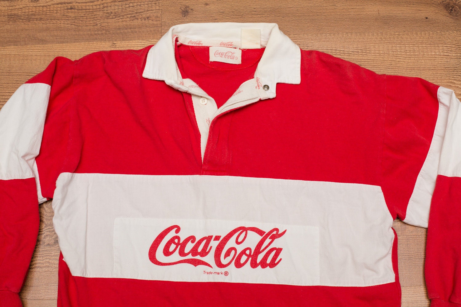 Vintage 80s Coca Cola Rugby Long Sleeve Polo Shirt