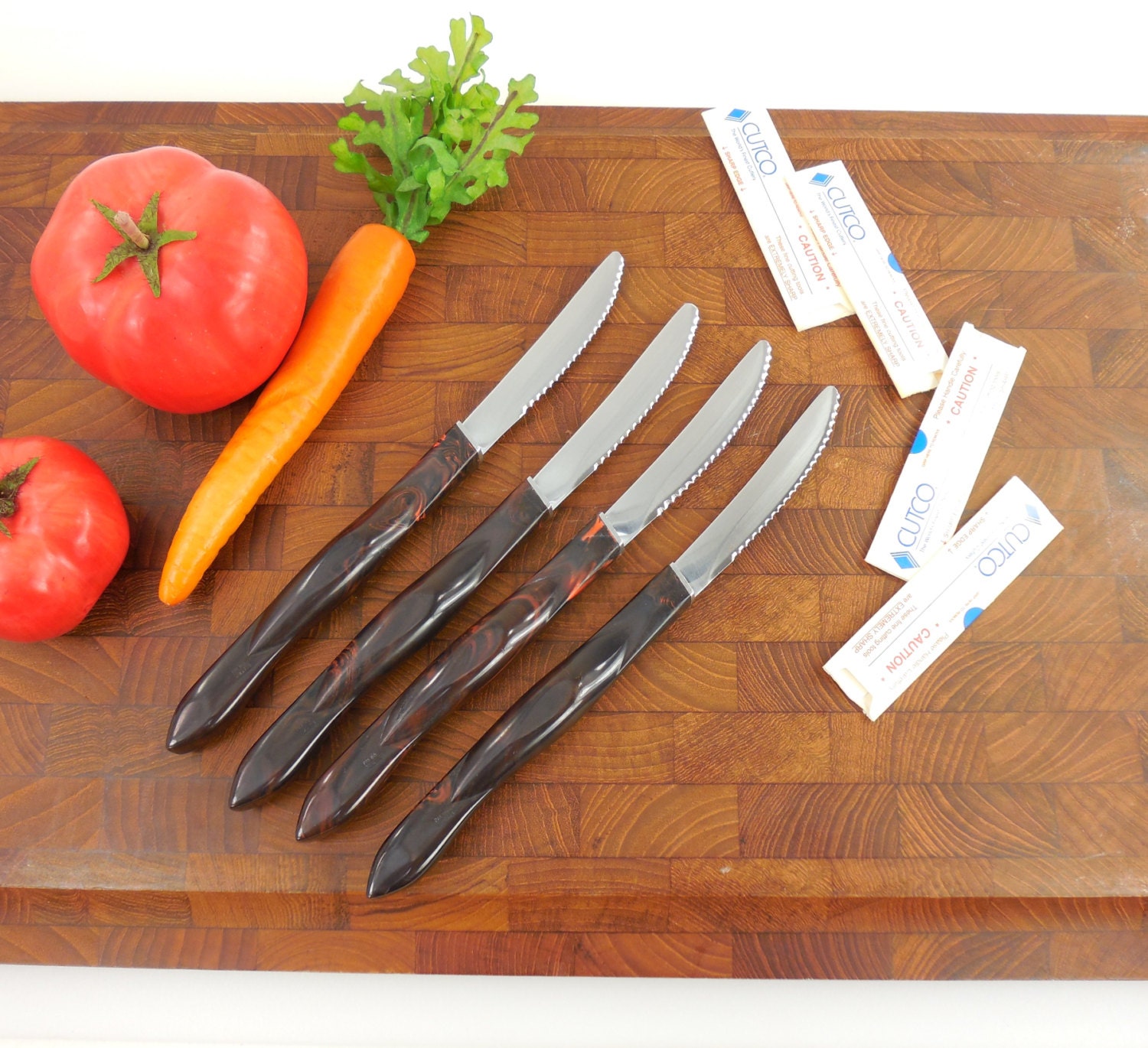 4 Set Cutco 1758 Steak Knives Stainless Steel Brown Swirl