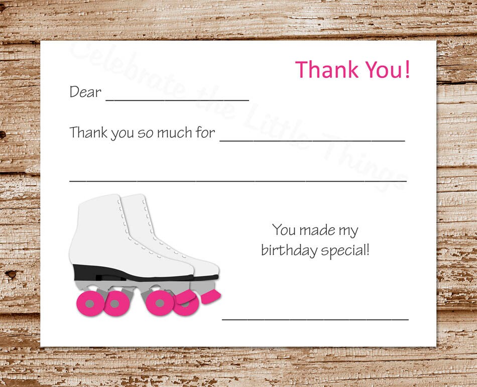 Roller Skate Thank You Cards for Girls Fill by DIYCelebrateShoppe