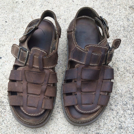Natural Leather 90s Vintage Fisherman Sandals 90s Brown Buckle