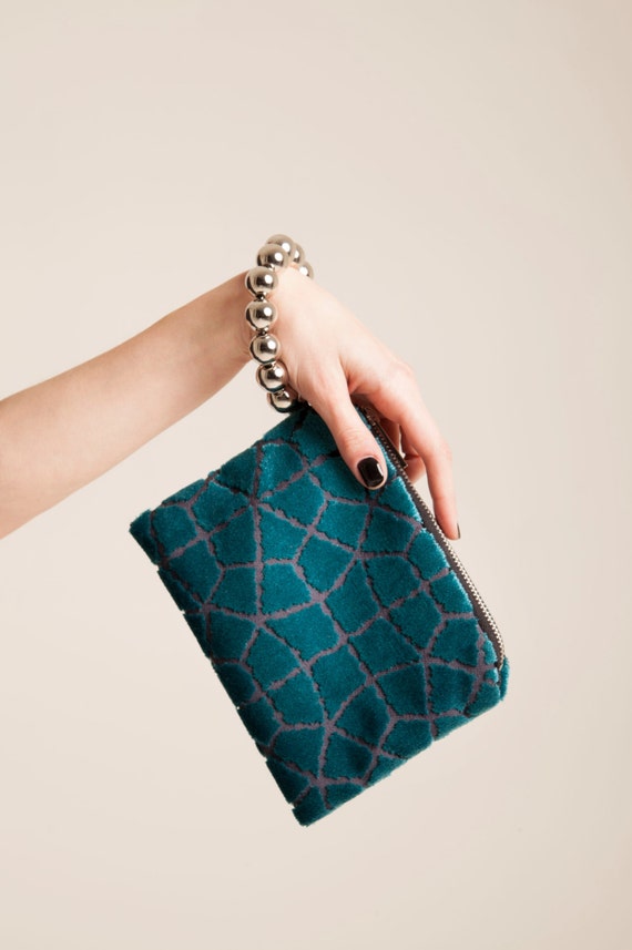 Custom clutch small handbag pattern geometric teal evening