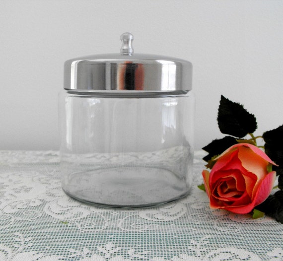 Vintage Clear Glass Medical Jar with Bright Metal Lid Doctor