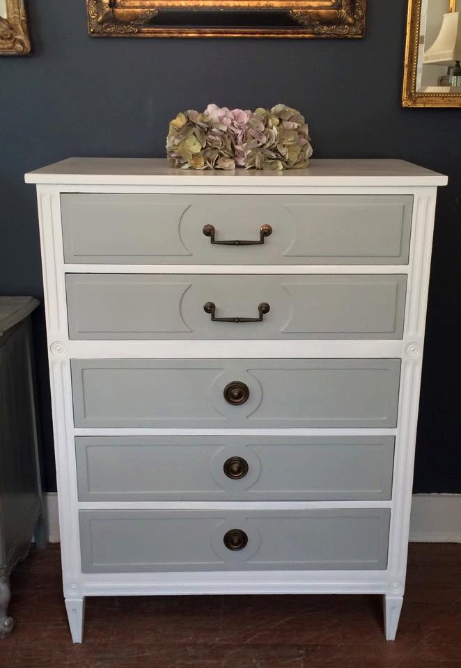 Provincial Tall Boy Dresser Painted Two Tone White with French Linen ...