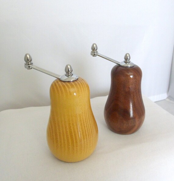 Handmade Salt Pepper Mill Set Hand Turned Wood Body by Quiltwear